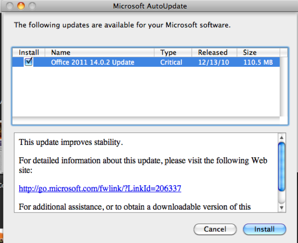 Microsoft office for mac 2011 update 14.7.7